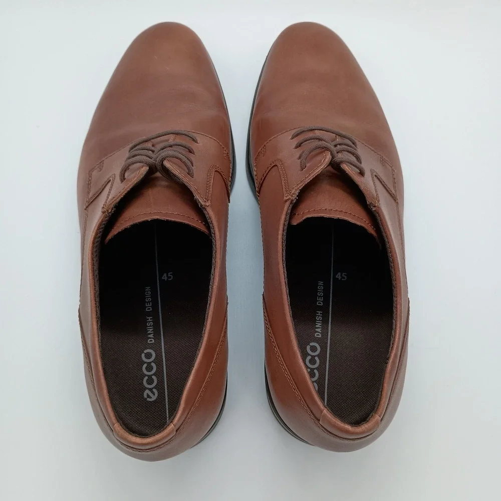 ECCO Helsinki 2.0 Mens Derby Leather Dress Shoes Cognac Brown Size 45 US 11-11.5